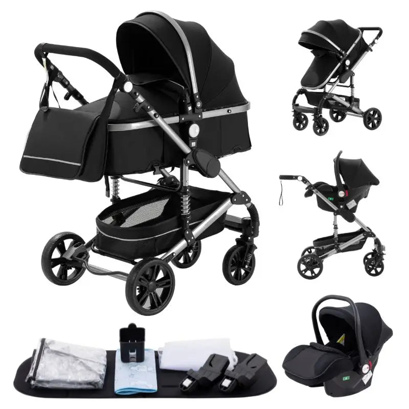 Luxury Baby Stroller 3 in 1 Portable Travel Baby Carriage Fold Pram High Landscape Aluminum Frame Newborn Infant Stroller