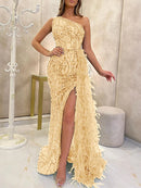 Women 2024 Loungewear Sequins Party Dress, Skew Collar Fashion Patchwork Maxi Dress, Sleeveless Elegant Ladies Dress Streetwear