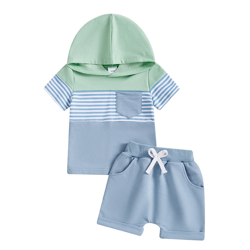 Toddler Boys 2-Piece Outfit Camouflage Print Hooded T-shirt with Drawstring Shorts Set for Summer Playdates and Adventures