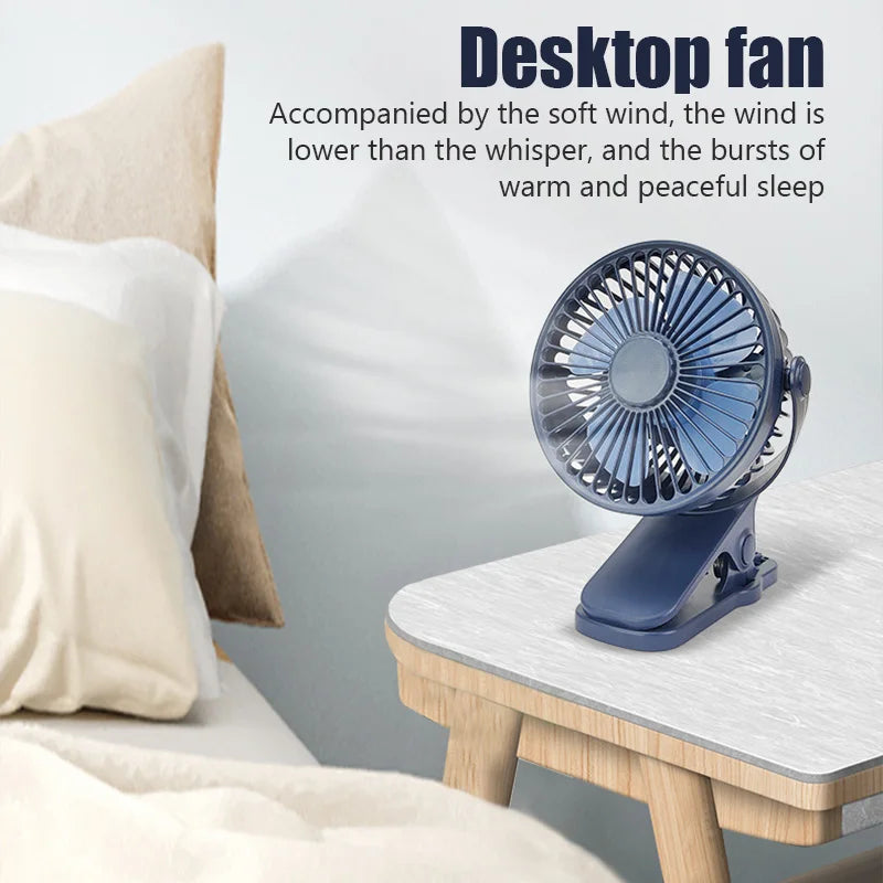 Portable USB Rechargeable Table Fan Mini Handheld Clip Electric Fan Rechargeable Adjustable Clip-on Fan For Student Dormitory