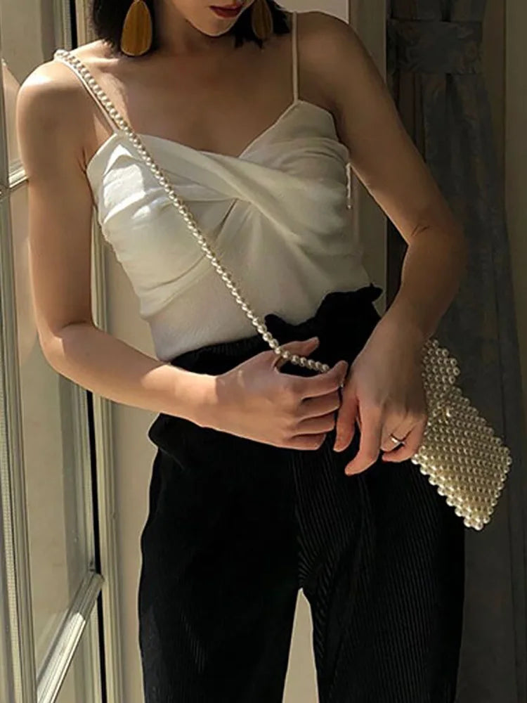 Heliar Women Pleated Strapy Camisoles Female Slim Crop Tops Knitted Sexy Tops For Women Cloth 2024 Summer