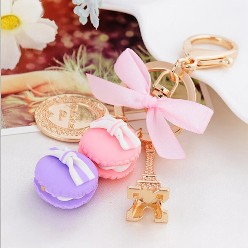 EASYA France Paris Cute Macaroon Effiel Tower Macarons Keychain Colorful Keyring Bag Pendant Car Charm Key Holder