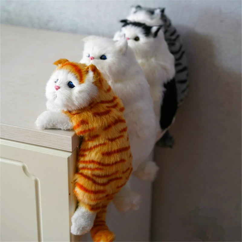 Simulation Cat Hanging Ornament Stuffed Animals Cats Furry Figure Realistic Plush Kitten Figurines Sill TV Cabinet Desktop Decor