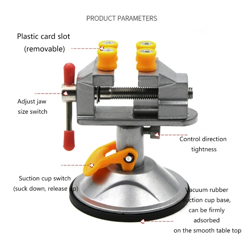 Mini Adjustable Fixed Electric Small Table Bench Vise 360 ° Rotatable Grinder Rotary Hand Drill Suction Cup Fixed Frame