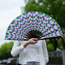 Classic Folding Fan Hand Fans Rainbow Home Print Bamboo Bone Cooling Handheld Festival Performance Dance Crafts Gift 33cm