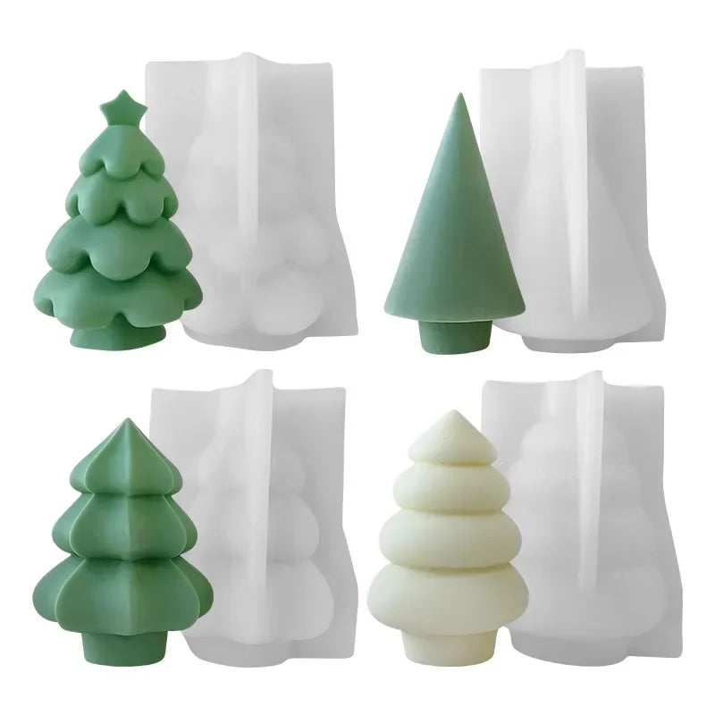 3D Christmas Tree Silicone Candle Mold Handmade Cute Xmas Tree Scented Aromath Soap Plaster Resin Mould Gift Ornament Home Decor