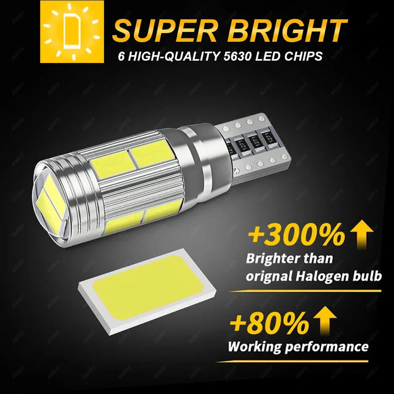 2 PCS T10 W5W 194 LED Bulbs For Car LED Signal Light Canbus Error Free 12V 10SMD 6500K White Wedge Side Trunk License Plate Lamp