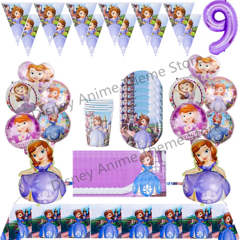 Disney Princess Sofia Theme Birthday Party Decoration Baby Shower Girl Party Cartoon Tableware Set Balloons Decor Event Supplies