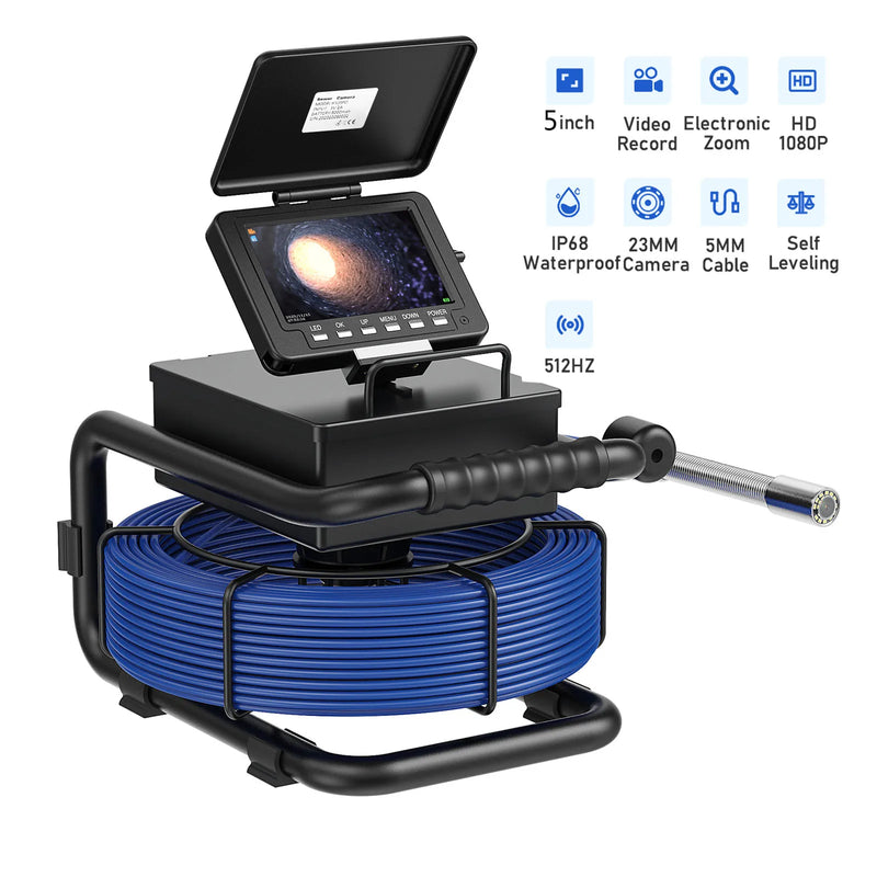 Pipe Inspection Camera 5in+ Self-Leveling 512HZ Transmitter+Audio Recording +DVR Drain Sewer Inspection Video  Endoscope Camera