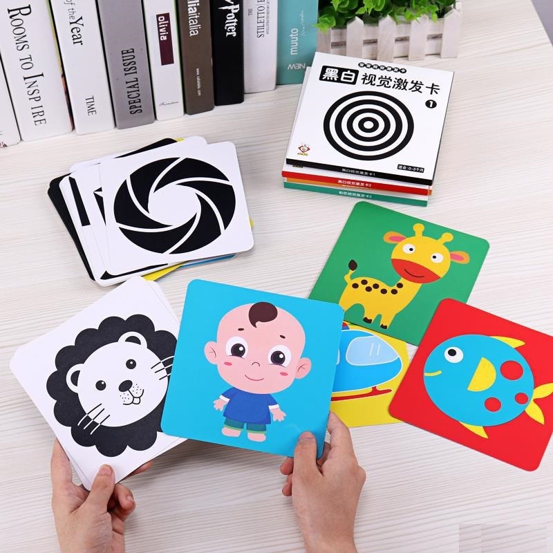 Montessori Baby Visual Stimulation Card Black White High Contrast Flash Cards for Kids Educational Sensory Book Baby Flashcard