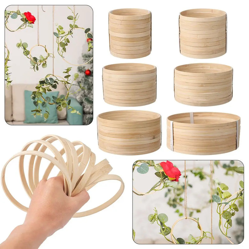 10Pcs Practical Round Crafts Wooden Bamboo Hoop Floral Hoop Bamboo Ring Dream Catcher DIY Handmade Crafts Tools Practical