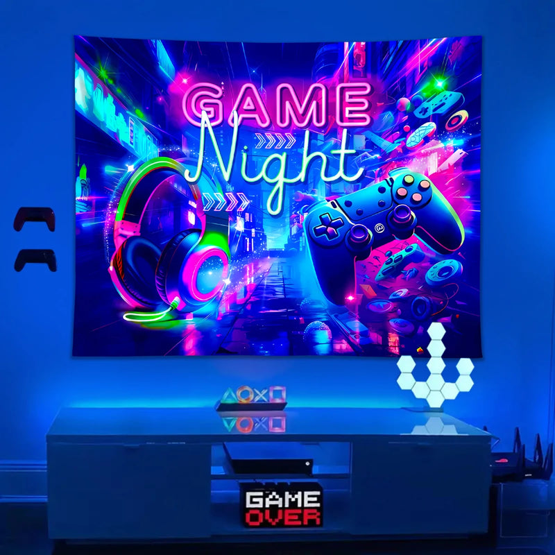 1pc Punk style game room fluorescent tapestry, game themed tapestry, UV reactive tapestry, neon effect tapestry