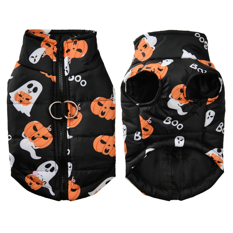 Halloween Pet Dog Costume Winter Warm Clothes For Small Medium Dogs Cat Funny Pumpkin Print Jacket Puppy Vest Coat Festival Gift