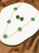 Fashion Luxury Five Leaf Flower Pendant Bracelet Earrings Jewelry Necklace For Women Gift Trendy Stainless Steel Clover Jewelry