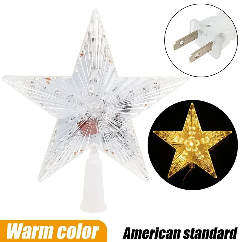 Christmas Star Tree Topper Lights LED Glowing Star Lamp Sparkling Night Light Xmas Tree Top Ornaments New Year Home Party Decor