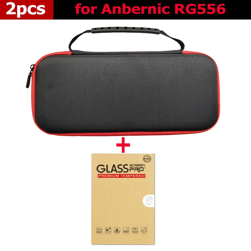 For Anbernic RG556 Retro Handheld Storage Bag EVA Travel Protective Case Scratch-proof Tempered Glass Screen Protector Kit