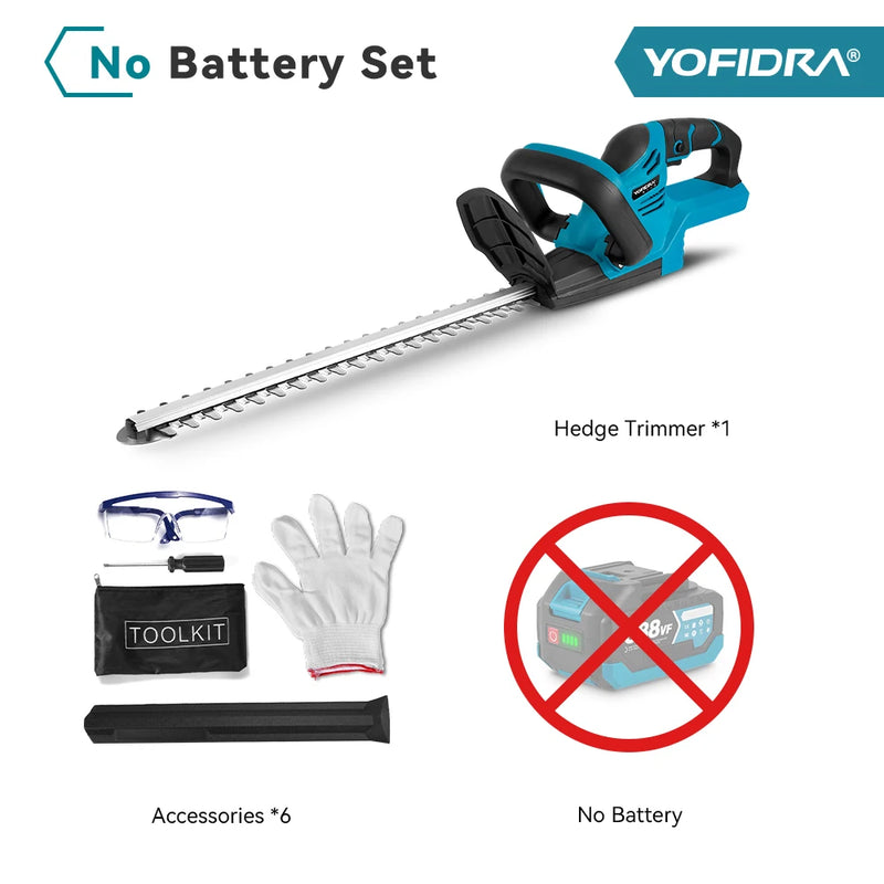 YOFIDRA Cordless Electric Hedge Trimmer 2000W 15000RPM Pruning Saw Lawn Mower Garden Trimming Power Tools For Makita Battery Pin