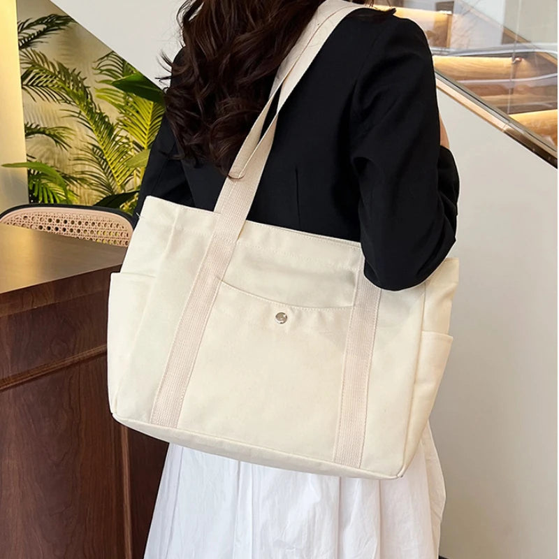 Student Classroom Canvas Handbag New Single Shoulder Tote Bag Large Capacity Commuter Shopping Bag