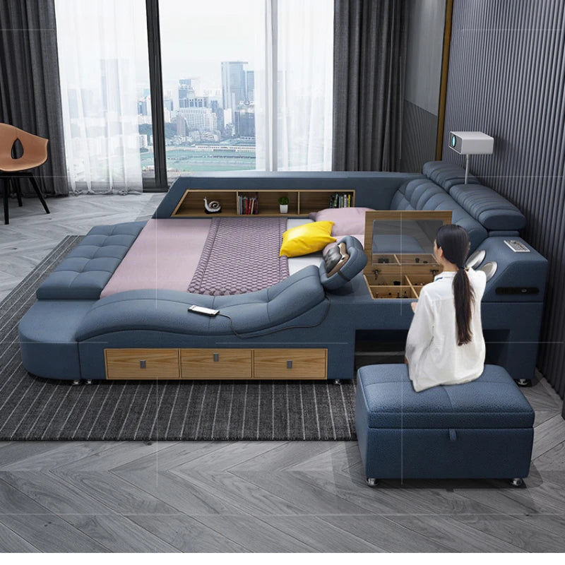 Multifonction Unique Modern Double Bed Storage King Salon Queen Double Bed Leather Smart Letto Matrimoniale Bedroom Furniture