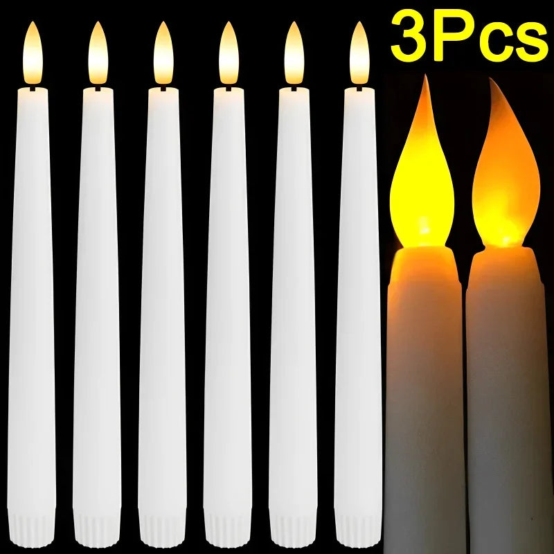 3/1pcs Long LED Candle Flameless Pointed Candle Light Battery Powered Candle Light for Birthday Wedding Dinner Party Decoration
