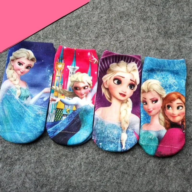 4 pairs Disney Minnie Cartoon Cotton Socks Short Frozen Socks Children Girls Kawaii Elsa Princess Socks Christmas birthday Gifts