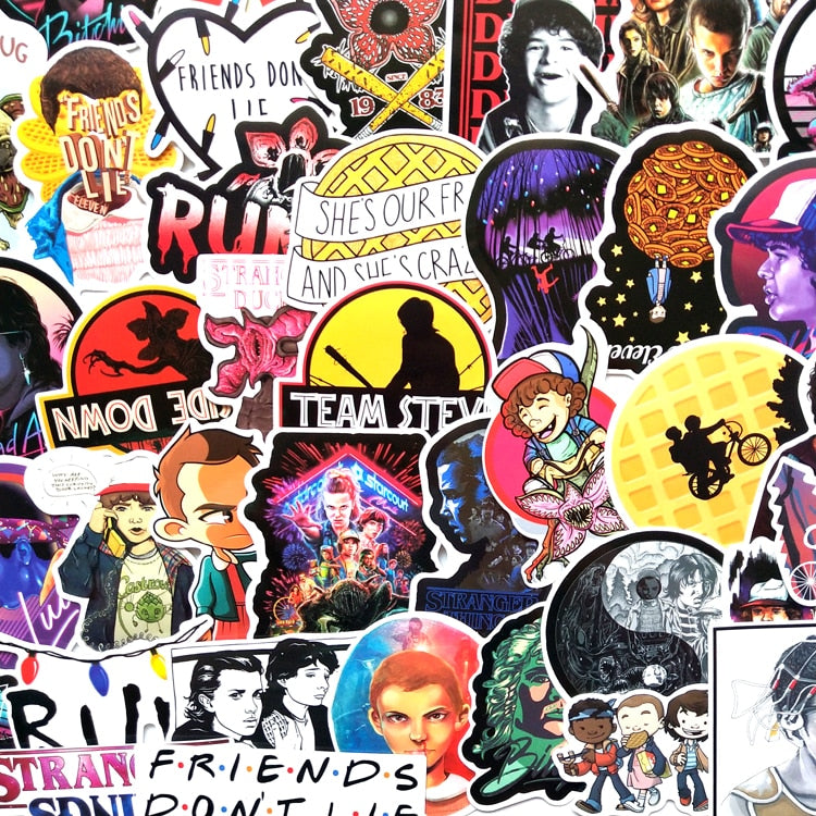 50Pcs/lot American Drama Stranger Things Stickers For Car Laptop Luggage Skateboard Bile Motorcycle PVC Waterproof Toy Sticker