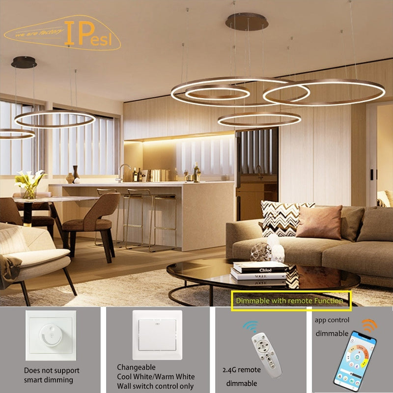 Postmodern LED Circle DIY Chandelier Light Fixtures Gold White Black Pendant Lights Home Living Room Shop Restaurant  Decoration