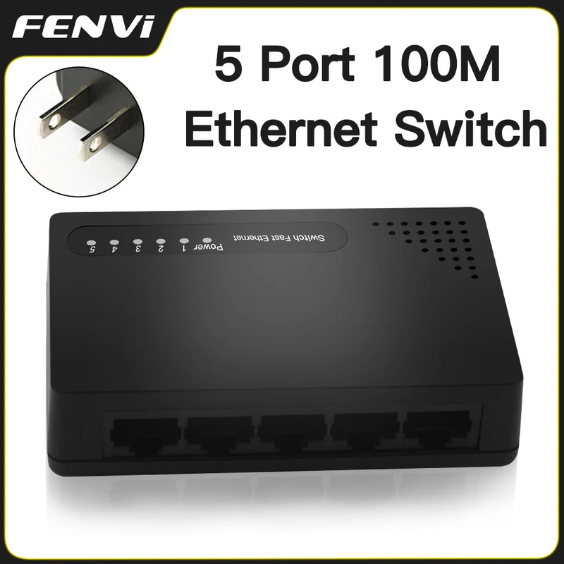 FENVI 5 Ports Network Switch 100Mbps Fast Ethernet LAN RJ45 Hub Splitter Plug And Play Internet Mini Network Switch Expansion