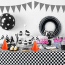Black white racing tablecloth checkered flags racing car table cover plates cups race Track racing birthday party decor supplies