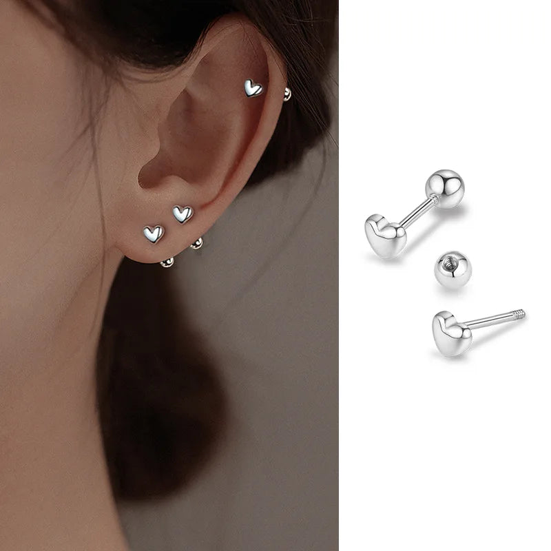 VOQ Silver Color Fashion Love Screw Stud Is Earrings for Women Students and Teenagers Jewelry Gift Korean Earrings