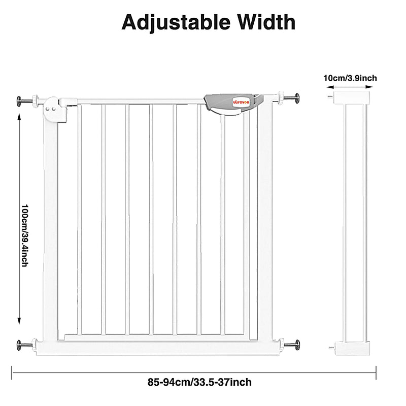 UBRAVOO Baby Gate for Doors and Stairs, Height 100 cm, Safety Pet Gate,  Automatic Closure, Triple Locking, JLB-MD01