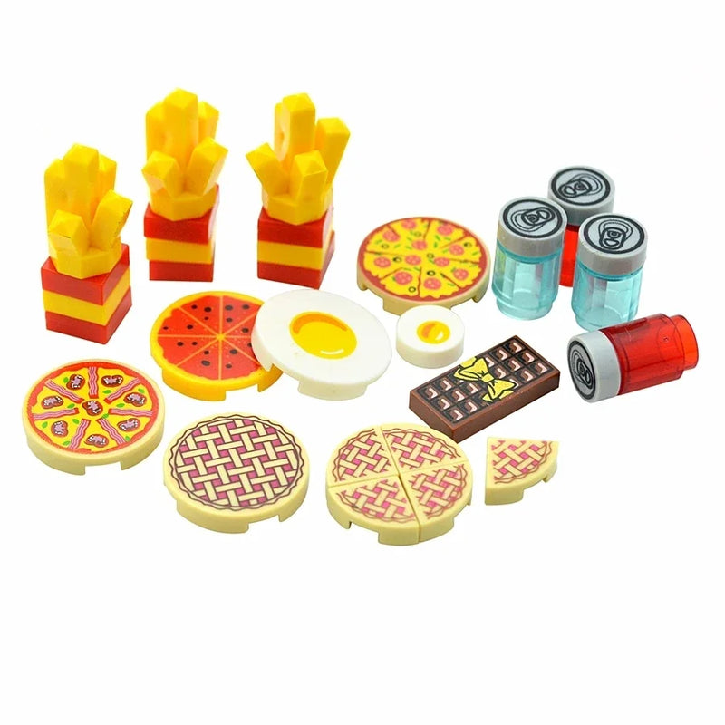 DlY Mini Food Building Block Figures Bread Fish Fruit Chicken Crab Hot Dog Cake Pizze Carrot Box Creative Toys City Parts Brick