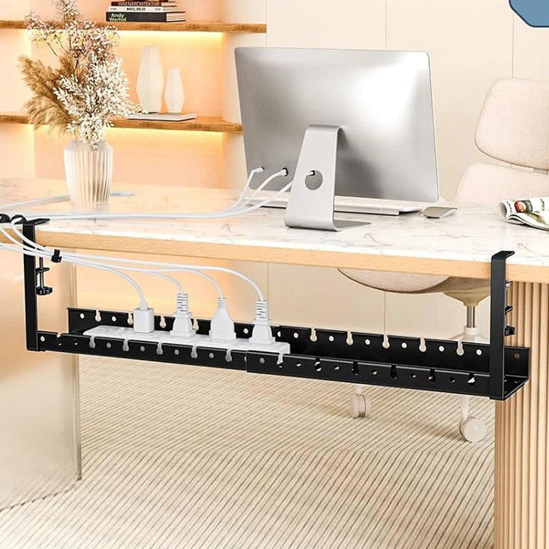 Under Desk Cable Management Tray Clamp Mounted Under Desk Cable Shelf Retractable Cable Storage Rack for Cords Wires Power Strip