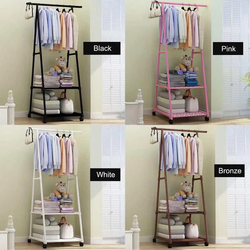 Coat Rack Metal Coat Hanger Stand Floor Clothes Hanger With Wheel Storage Shelf Wardrobe Clothes Holder