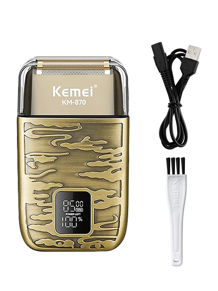 KEMEI 3-Speeds Electric Razor Professional IPX6 Waterproof Metal Shell Beard Shaver with LCD Digital Display for Men