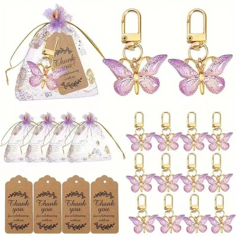 12 sets of butterfly party gift keychains with butterfly flower gauze cloth bags card butterfly themed birthday party decoration