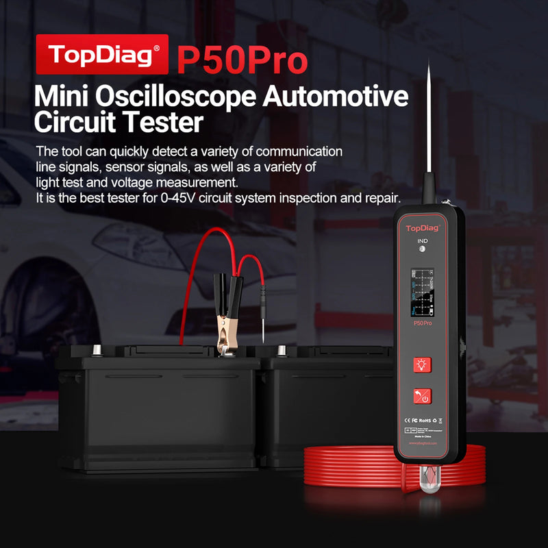 TopDiag p50pro Automotive Circuit Tester Probe Pen Light Bulb Diagnostic Tool Truck Voltage Auto Repair with Flashlight Tester
