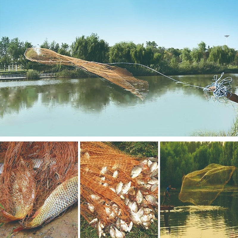 American Saltwater Fishing Cast Net 4ft/6ft/8ft Radius with Heavy Duty Zinc Sinker &amp; Aluminum Disc For Bait Fish