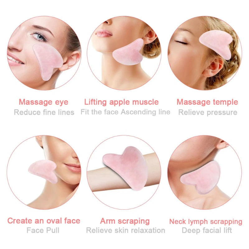 Guasha Stone Massage Face Lift Tools Natural Rose Quartz Gouache Scraper Jade Gua Sha Board  For Face Neck Back Body Acupuncture