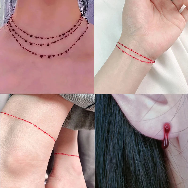 Gothic Punk Style Blood Droplet Bracelet Titanium Steel Cross Double Layer Bracelet for Women Bracelet Party Jewelry Accessories