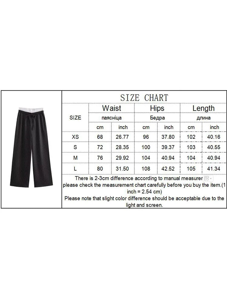TRAF 2024 Spring Women's Striped Trousers  Fashuon Casual Patchwork Wide Leg Pants Ladies Drawstring Commute Straight Trousers