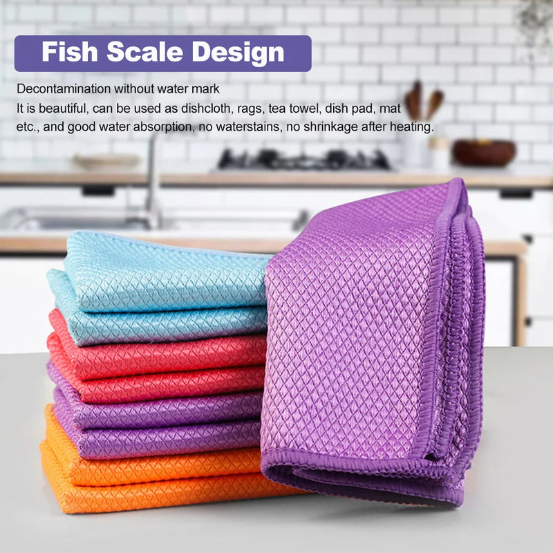 Traceless Microfiber Cleaning Cloths for Windows Cars Mirrors Polishing Fish Scale Rag Soft Lint Reusable Glass Cleaning Cloth