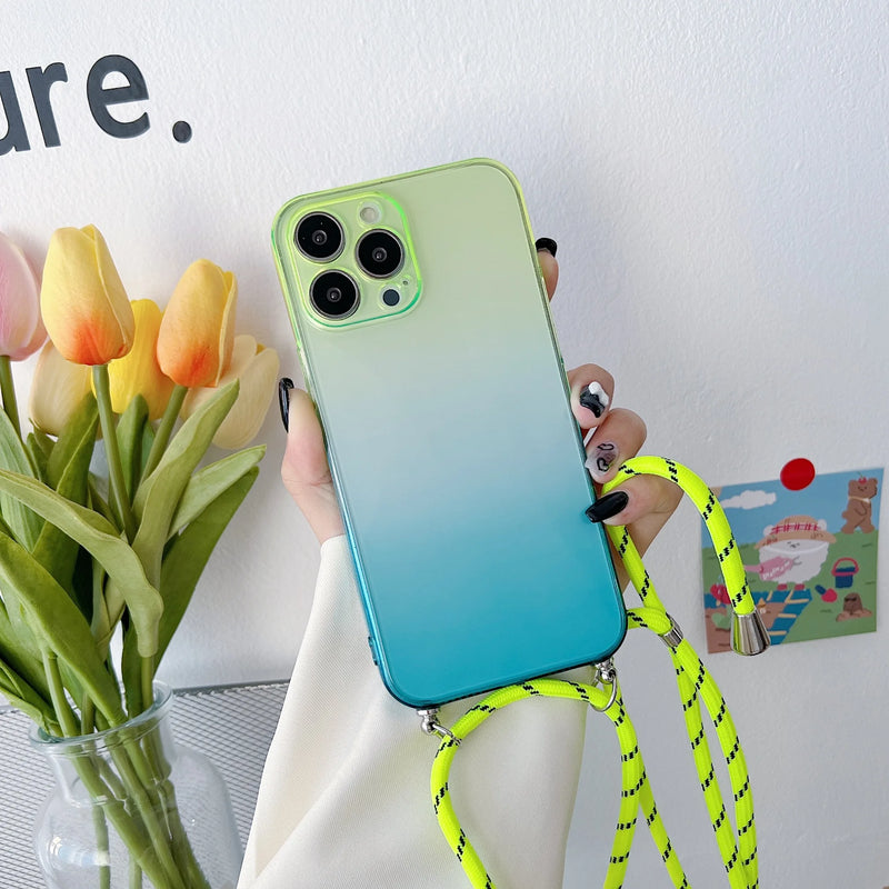 Transparent Phone Case with Cross Collar Strap for iPhone, Soft Case with Cord for iPhone 11, 12, 13 Pro, Max, XR, XS, X, 7, 8 P