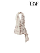 TRAF Women's Summer Tie-Dye Asymmetric Set Backless Sleeveless Hanging Neck Top + Pants Two Piece Holiday Street Casual Set