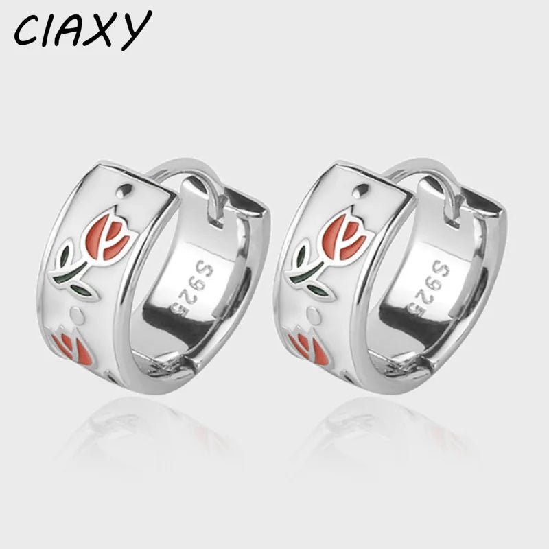 2023 New Tulip Flower Hoop Earrings for Women Beautiful Plain Epoxy Plant Advanced Sense Ear Buckle Ladies Summer Jewelry Gift