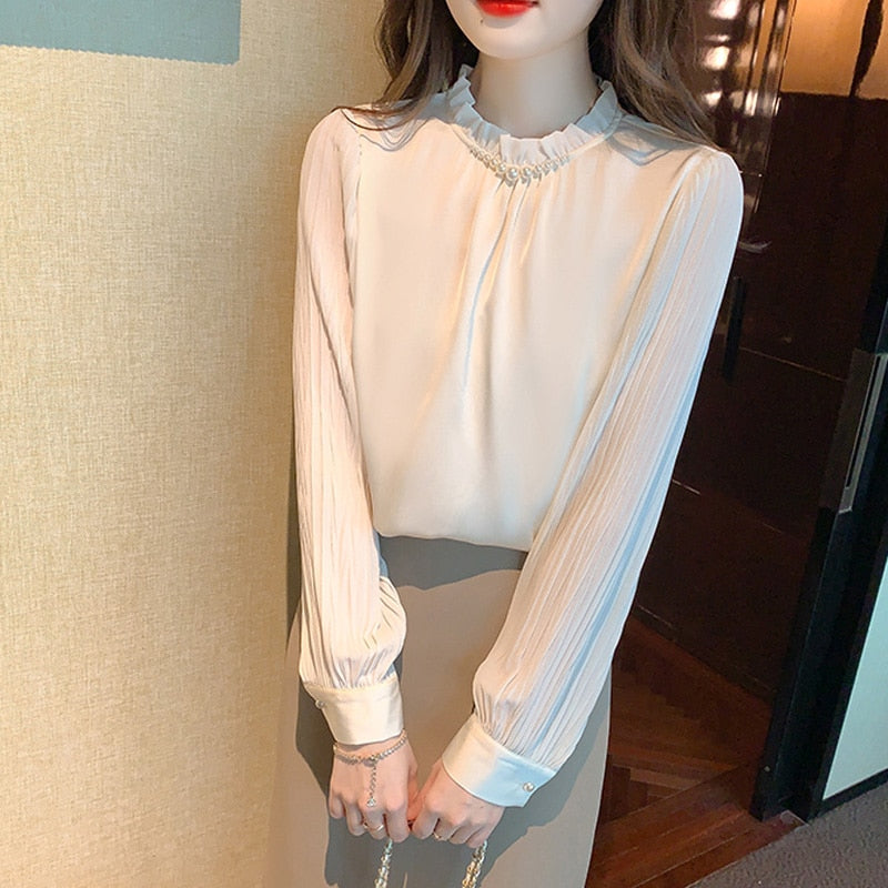 2023 Fashion Chiffon Women Blouse Shirt New Long Sleeve Women&