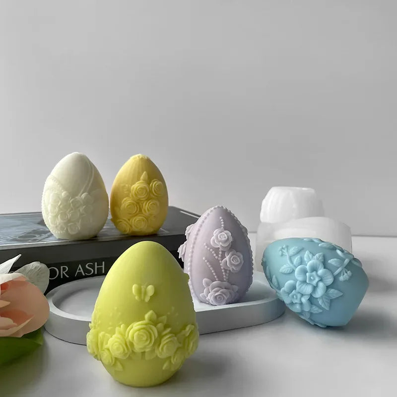 Easter Day Gift Egg Candle Making Silicone Mold Festival Embossed Butterfly Eggs Resin Epoxy Mould Sunflower Rose Soap Wax Tools