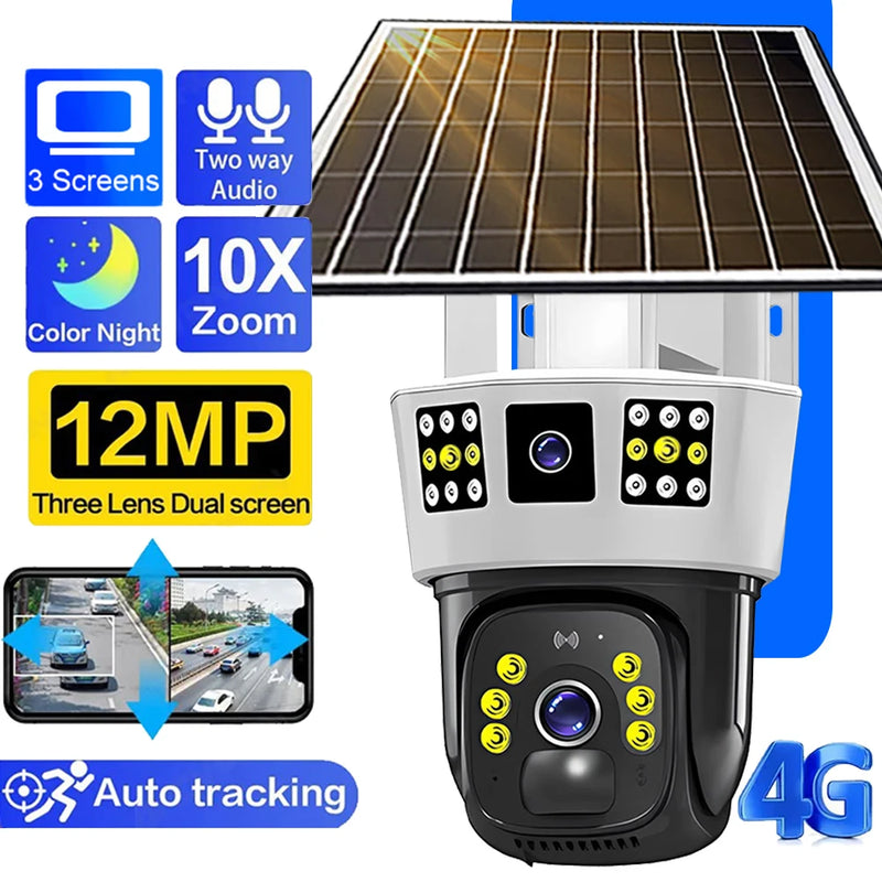 6K 12MP HD Solar Camera 4G SIM Card Wifi Outdoor IP Wireless Security CCTV Surveillance PTZ Night Vision PIR Human Detection Cam