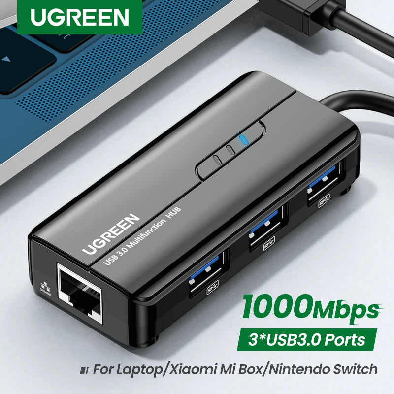 UGREEN USB3.0 Ethernet Adapter 1000Mbps USB RJ45 USB HUB For Laptop Xiaomi Mi Box S/3 Windows Ethernet HUB USB Lan Network Card