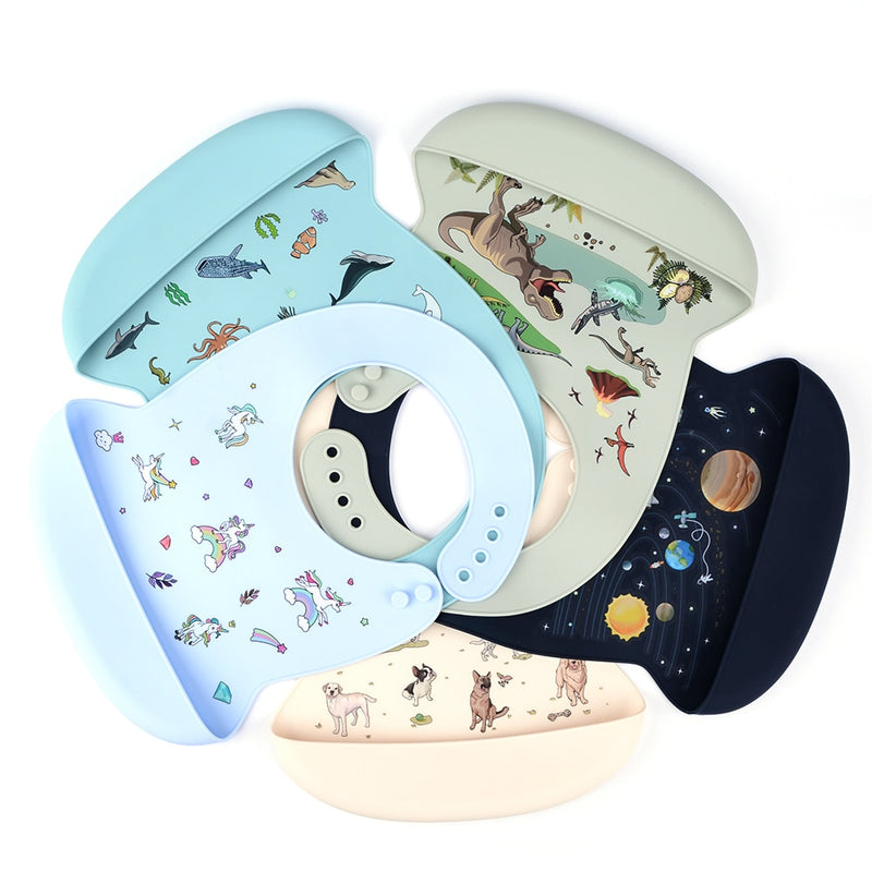 LOFCA 1pc Animal Cartoon Silicone Waterproof Bib Food Grade BPA&amp;PVC Free Silicone Soft Baby Bib Adjustable Easy Wash and Clean